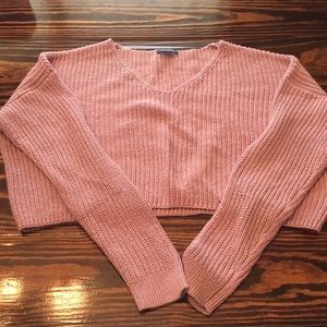 Rose colored cropped sweater w/metallic accents